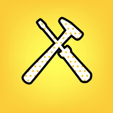 Araçlar illüstrasyon işareti. Vektör. Sarı puantiyeli beyaz simgesi zekâ