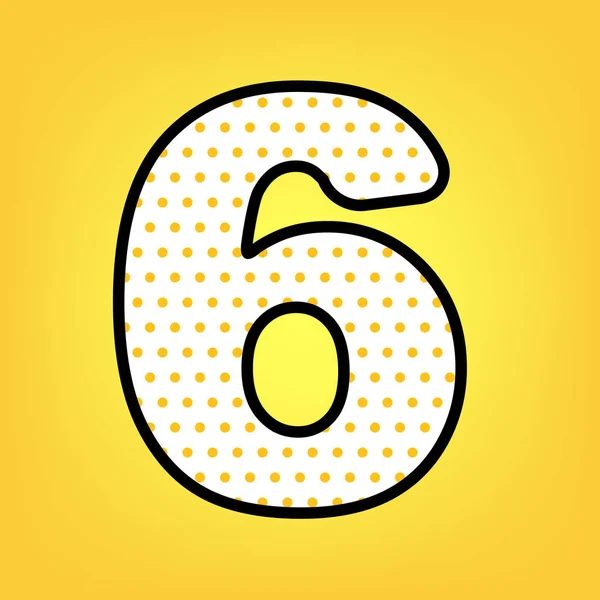Nummer 6 teken sjabloon ontwerpelement. Vector. Geel polka dot — Stockvector