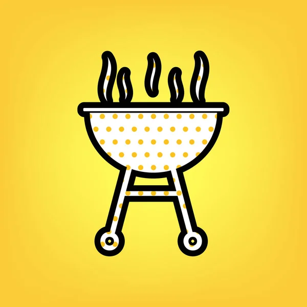 Churrasco sinal simples. Vector. Ícone branco de bolinhas amarelas com b — Vetor de Stock