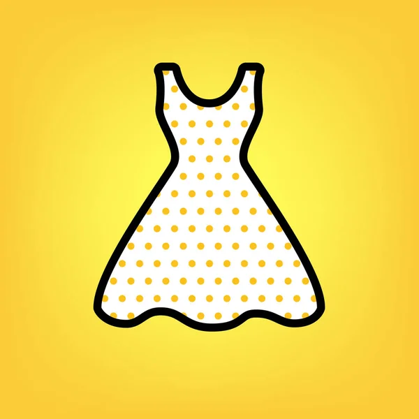 Woman dress sign. Vector. Yellow polka dot white icon with black — Stock Vector