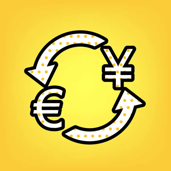 Signo de cambio de divisas. Euro y Japón Yen. Vector. Polka amarilla — Vector de stock
