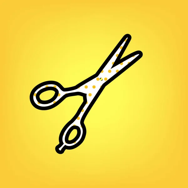 Haarschnitt-Schere Zeichen. Vektor. gelber Punkt weißes Symbol — Stockvektor