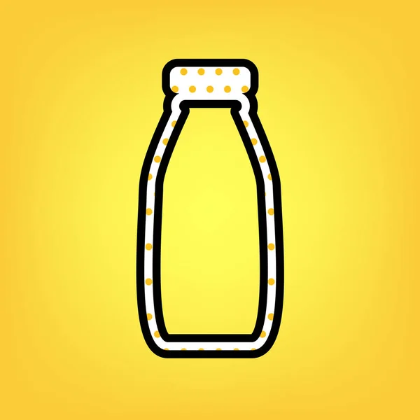 Melk fles teken. Vector. Geel polka dot wit pictogram met zwart — Stockvector