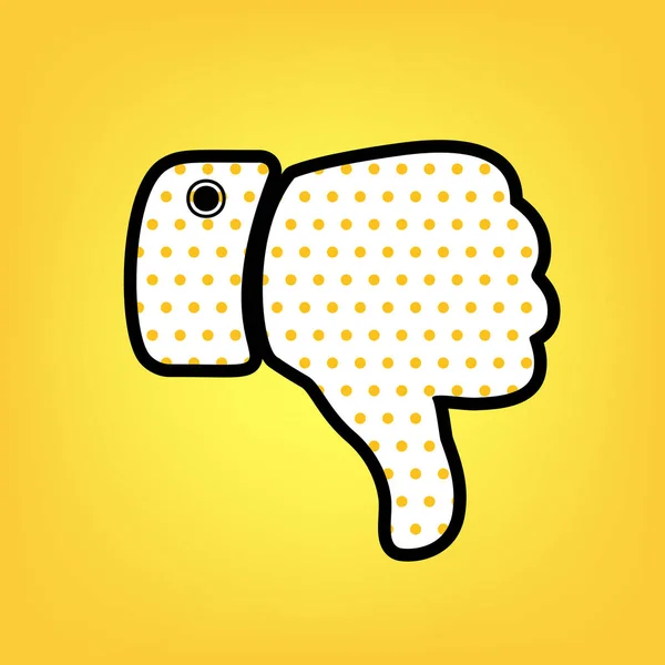 Hand sign illustration. Vector. Yellow polka dot white icon with — Stock Vector