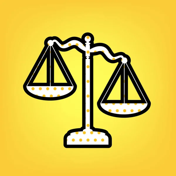 Scales de Justice signe. Vecteur. Icône blanche à pois jaune avec — Image vectorielle
