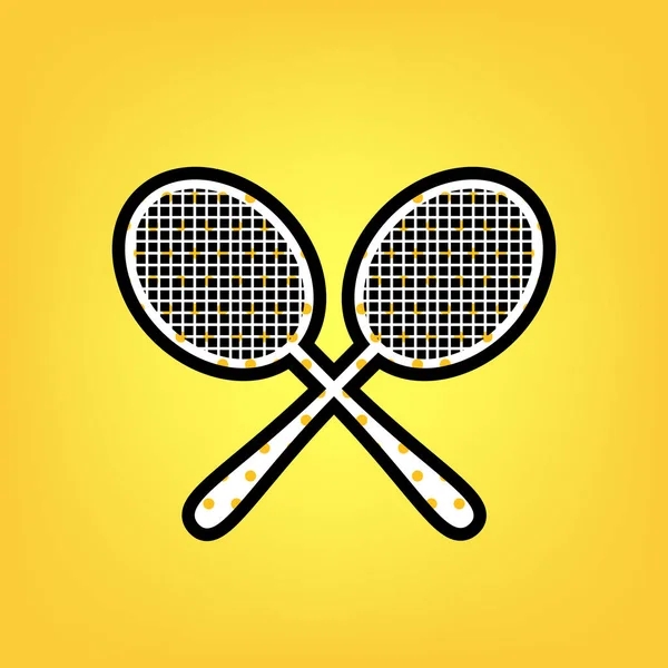 Dos raquetas de tenis. Vector. Lunares amarillos icono blanco con — Vector de stock
