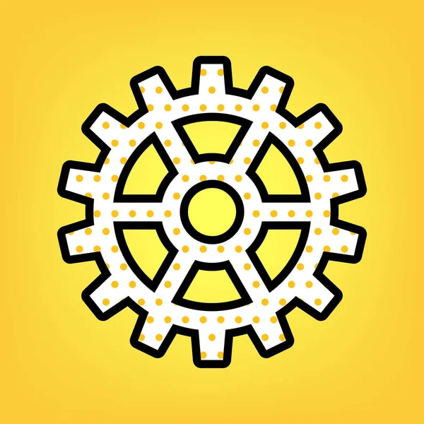 Schaltgetriebe. Vektor. gelb gepunktetes weißes Symbol mit schwarzem Kontou — Stockvektor