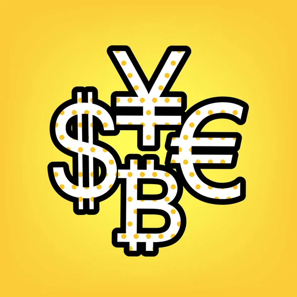 Měny se kolekce dolar, euro, bitcoin, jenu. Vektor. YEL — Stockový vektor