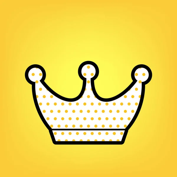 Знак королівської корони. Вектор. Жовта крапка полоки біла ікона з чорним — стоковий вектор