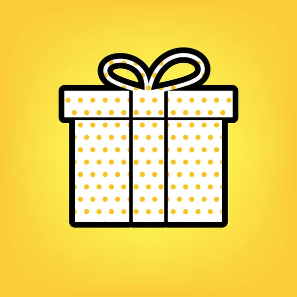 Signo de caja regalo. Vector. Lunares amarillos icono blanco con negro co — Vector de stock