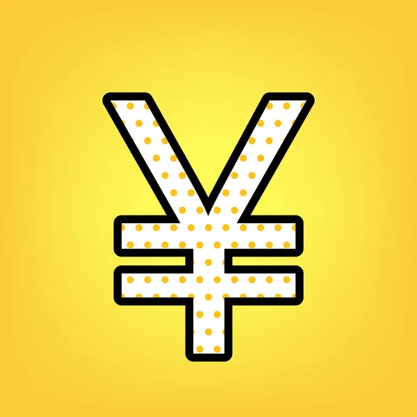 Signo de yen. Vector. Lunares amarillos icono blanco con contorno negro — Vector de stock