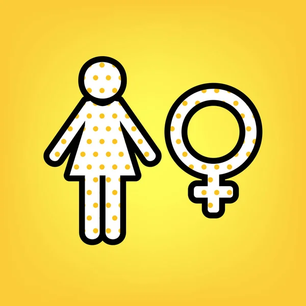 Иллюстрация женского знака. Вектор. Желтая полька или белая икона — стоковый вектор