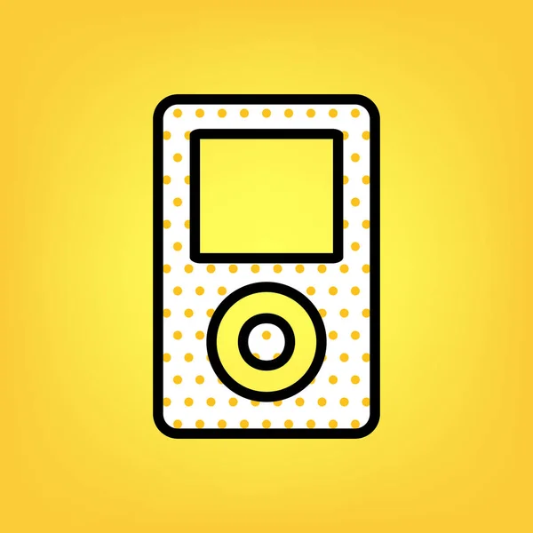 Dispositif de musique portable. Vecteur. Icône blanche à pois jaune avec — Image vectorielle