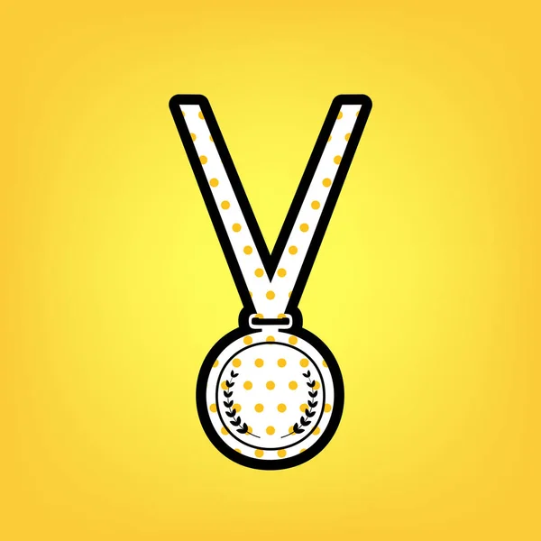 Medalj enkla tecken. Vektor. Yellow polka dot vit ikon med blac — Stock vektor