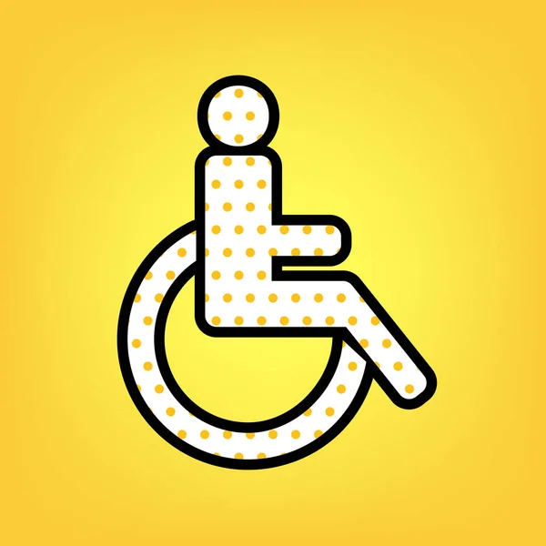 Handicap teken de afbeelding. Vector. Geel polka dot wit pictogram — Stockvector