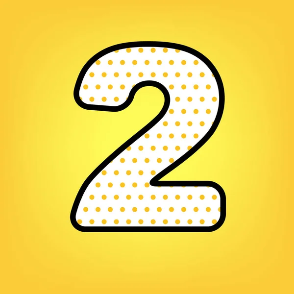 Número 2 elementos de plantilla de diseño de signo. Vector. Lunares amarillos — Archivo Imágenes Vectoriales