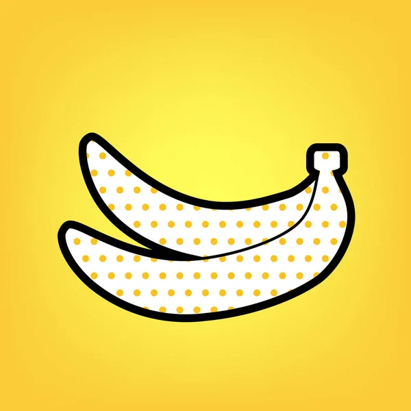 Banana sinal simples. Vector. Ícone branco de bolinhas amarelas com bla —  Vetores de Stock