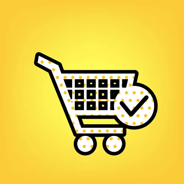Shopping Cart with Check Mark sign. Vector. Yellow polka dot whi — Stock Vector