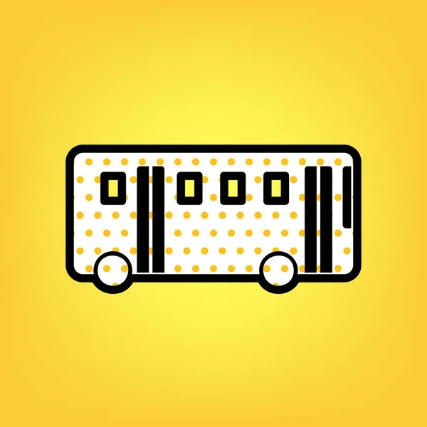 Bus simple sign. Vector. Yellow polka dot white icon with black — Stock Vector