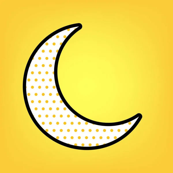 Ilustrasi tanda bulan. Vektor. Ikon putih titik polka kuning dengan - Stok Vektor