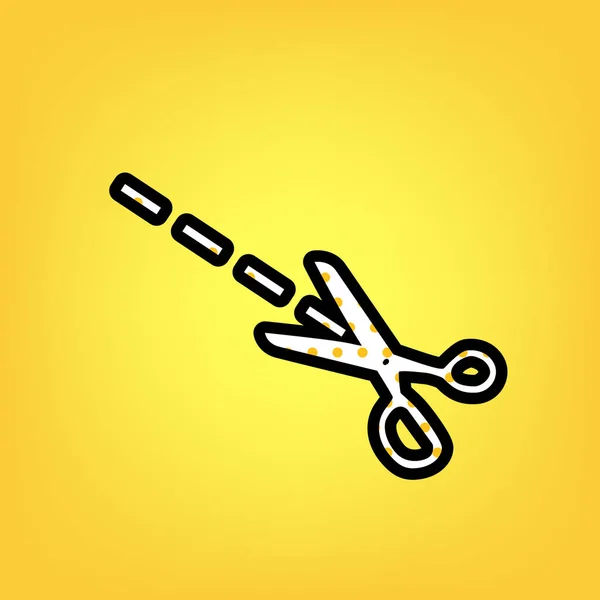 Scissors sign illustration. Vector. Yellow polka dot white icon — Stock Vector