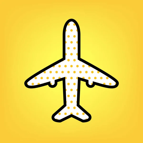 Flygplan tecken illustration. Vektor. Yellow polka dot vit ikon — Stock vektor