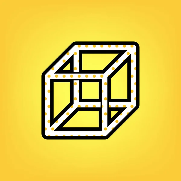 Проволочный кубический знак с видимыми ребрами. Вектор. Yellow polka dot whi — стоковый вектор
