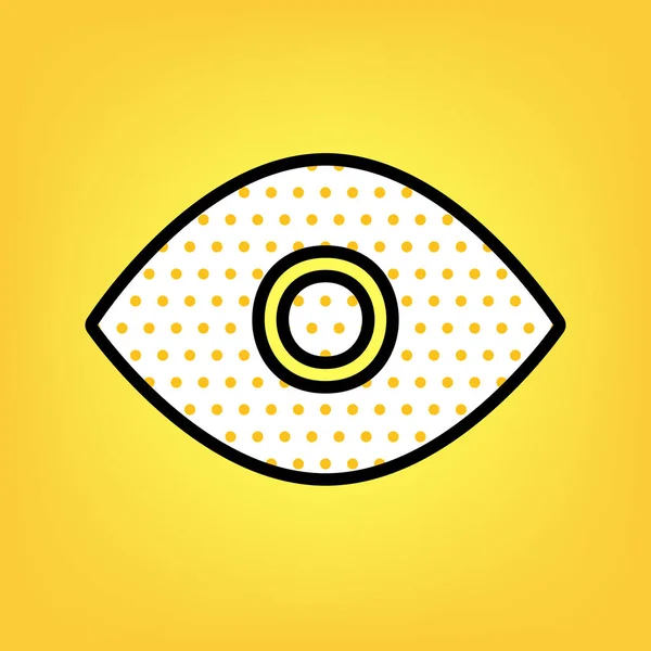 Eye sign illustration. Vector. Yellow polka dot white icon with — Stock Vector