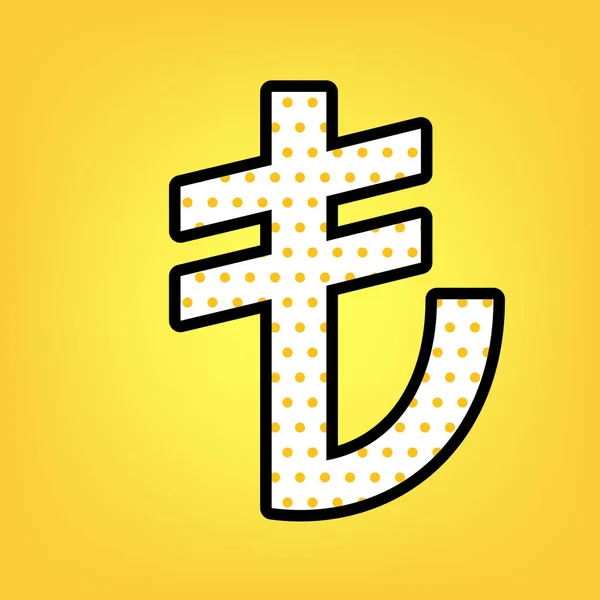 Turkiey Lira sign. Vector. Yellow polka dot white icon with blac — Stock Vector