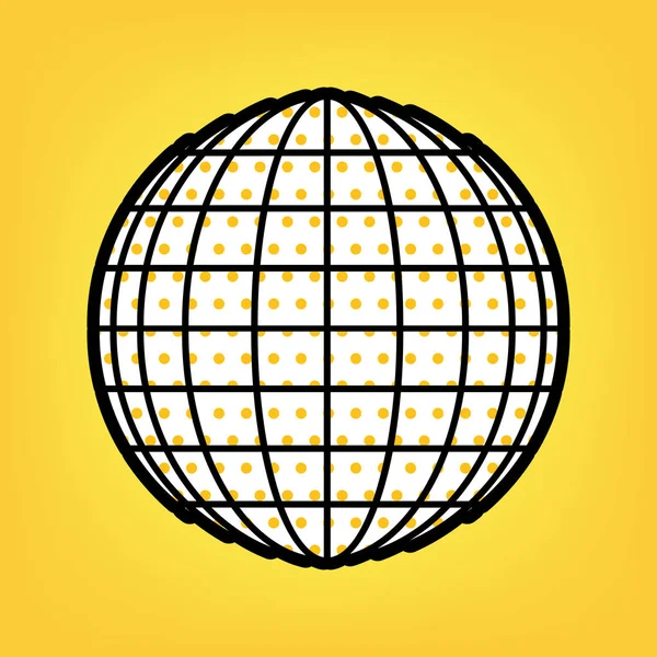 Sinal do Globo da Terra. Vector. Ícone branco de bolinhas amarelas com preto —  Vetores de Stock