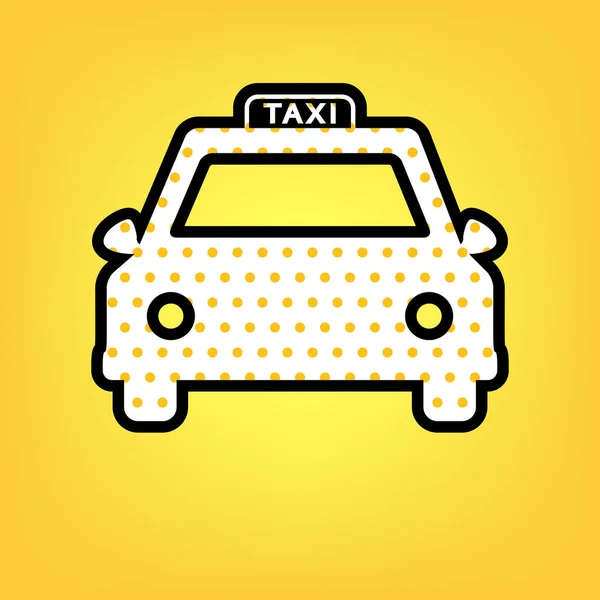 Taxi tecken illustration. Vektor. Yellow polka dot vit ikon med — Stock vektor