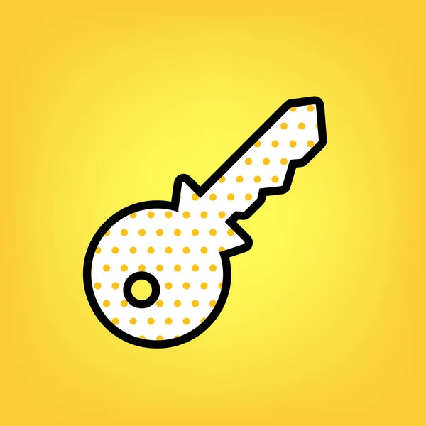 Key sign illustration. Vector. Yellow polka dot white icon with — Stock Vector