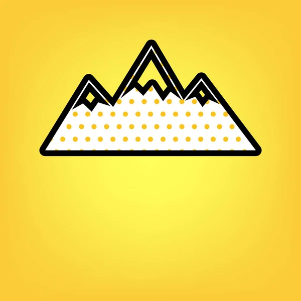 Illustrazione segno di montagna. Vettore. Icona gialla a pois bianca — Vettoriale Stock