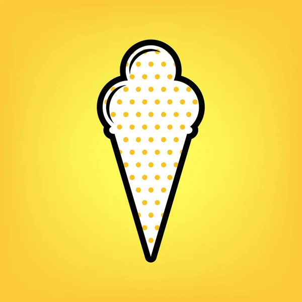 Ice Cream sign. Vector. Yellow polka dot white icon with black c — Stock Vector