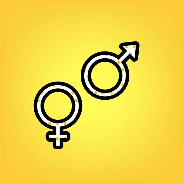 Seks sembolü işareti. Vektör. Siyahla sarı puantiyeli beyaz simgesi — Stok Vektör