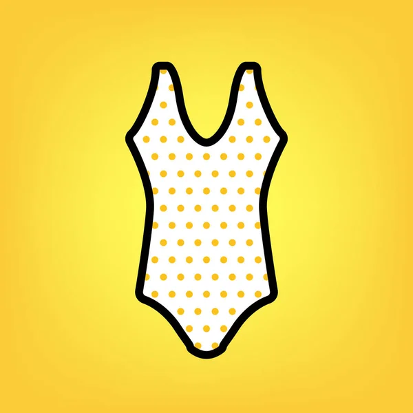 Woman's swimsuit sign. Vector. Yellow polka dot white icon with — Stock Vector