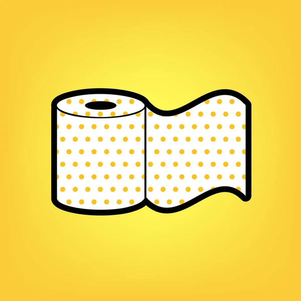Tecken på toalettpapper. Vektor. Yellow polka dot vit ikon med blac — Stock vektor