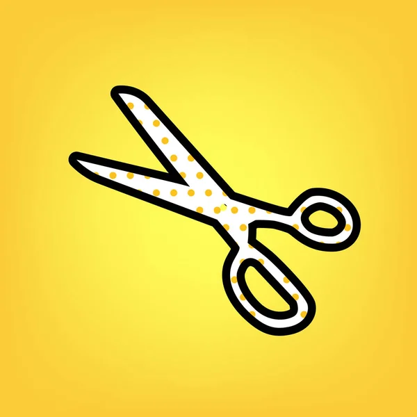 Scissors sign illustration. Vector. Yellow polka dot white icon — Stock Vector