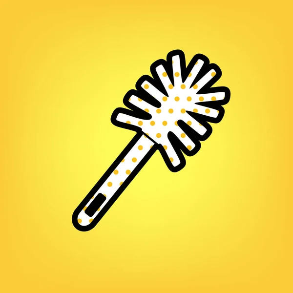 Toilet brush doodle. Vector. Yellow polka dot white icon with bl — Stock Vector