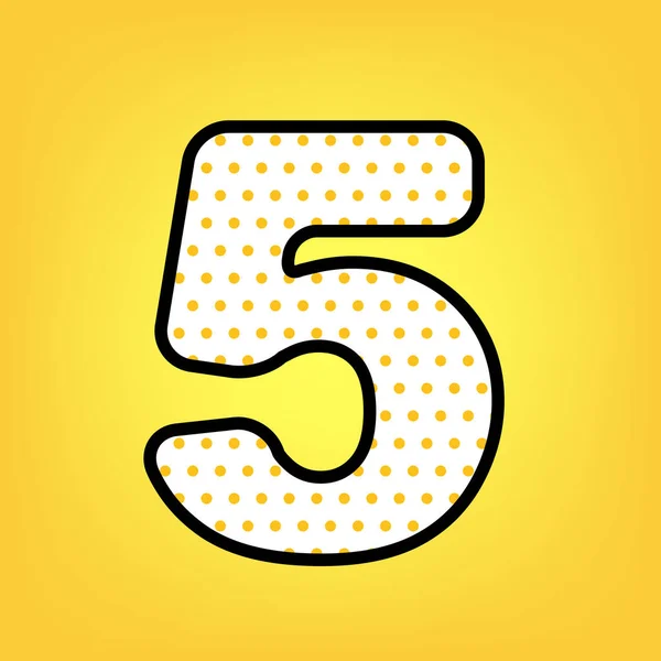 Number 5 sign design template element. Vector. Yellow polka dot — Stock Vector