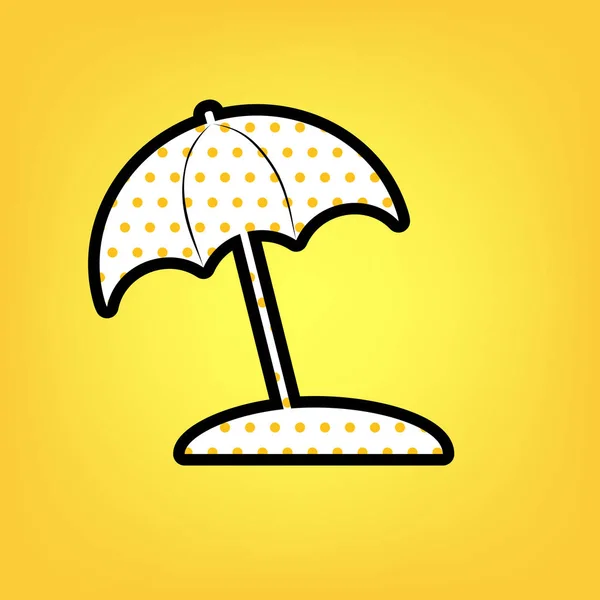 Umbrella and sun lounger sign. Vector. Yellow polka dot white ic — Stock Vector