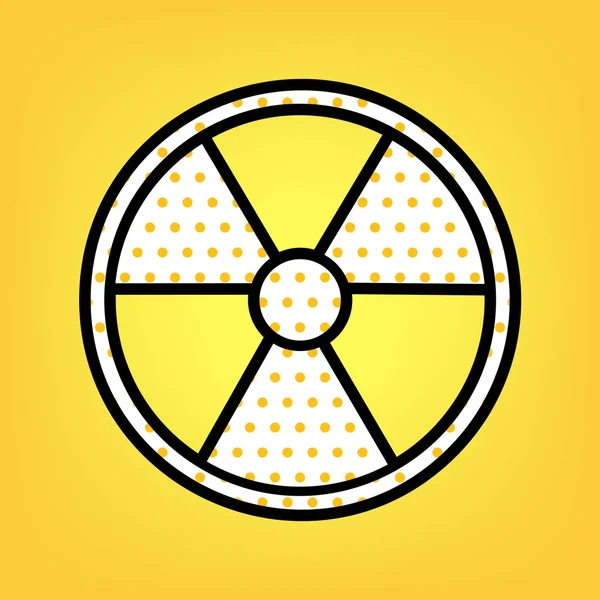 Radiace kulatý znamení. Vektor. Ikona žluté puntíky bílé s b — Stockový vektor