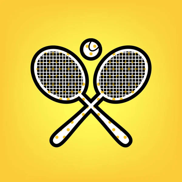 Zwei Tennisschläger mit Ballzeichen. Vektor. gelb gepunktet weiß — Stockvektor