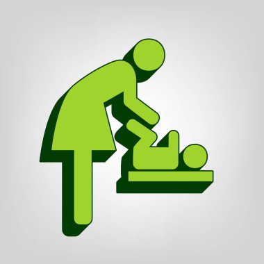 Kadın ve bebek sembolü, Bebek değiştirme. Vektör. Sarı yeşil katı