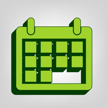 Takvim işareti illüstrasyon. Vektör. Sarı yeşil katı simgesiyle