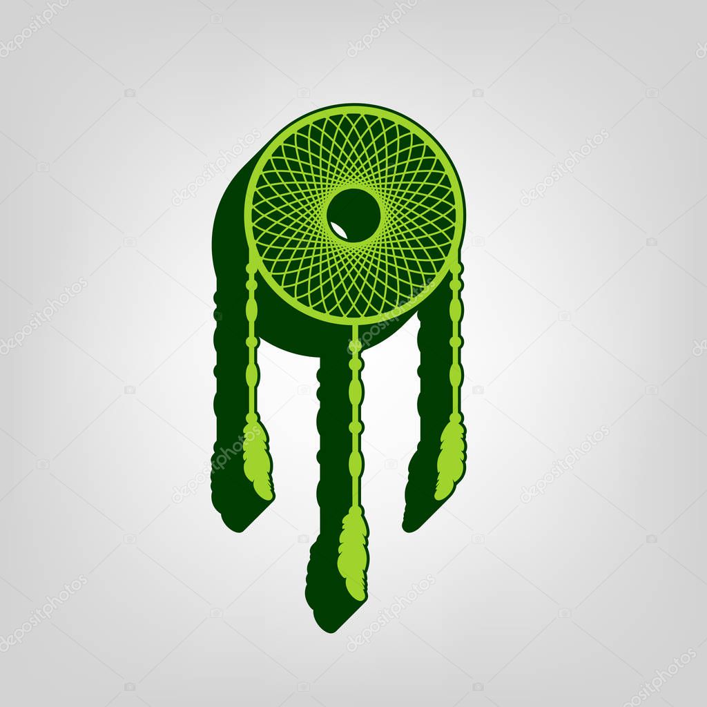 Dream catcher sign. Vector. Yellow green solid icon with dark gr