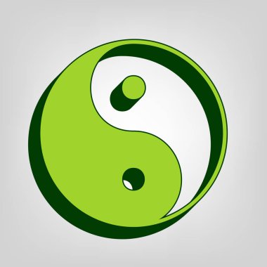Ying yang sembolü uyum ve denge. Vektör. Açık renkli renkli, koyu yeşil dış gövde ile sarı yeşil katı simgesi.