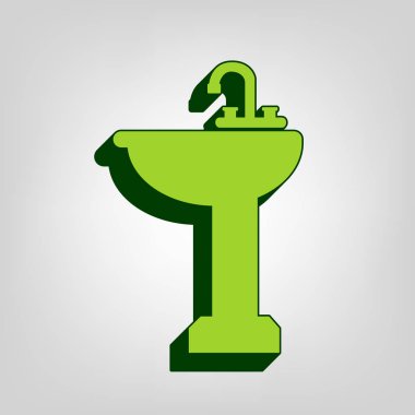 Banyo lavabo üye. Vektör. Açık renkli renkli, koyu yeşil dış gövde ile sarı yeşil katı simgesi.