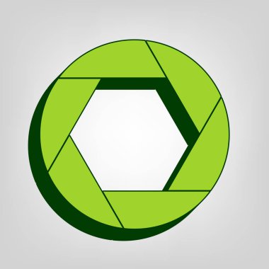 Fotoğraf illüstrasyon işareti. Vektör. Açık renkli renkli, koyu yeşil dış gövde ile sarı yeşil katı simgesi.