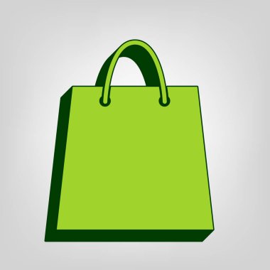 Alışveriş çantası illüstrasyon. Vektör. Açık renkli renkli, koyu yeşil dış gövde ile sarı yeşil katı simgesi.